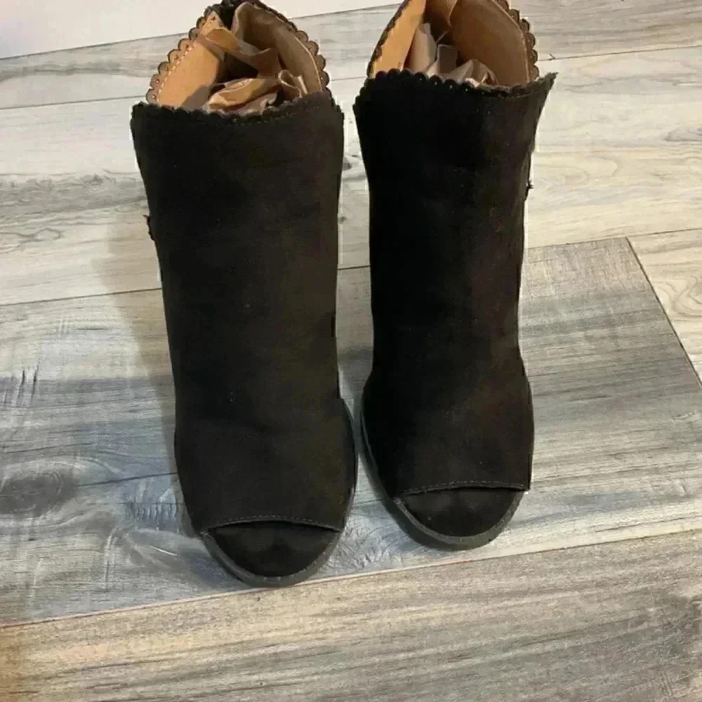 Maurice black peep toe black ankle boots size 8.5 - Picture 3 of 16